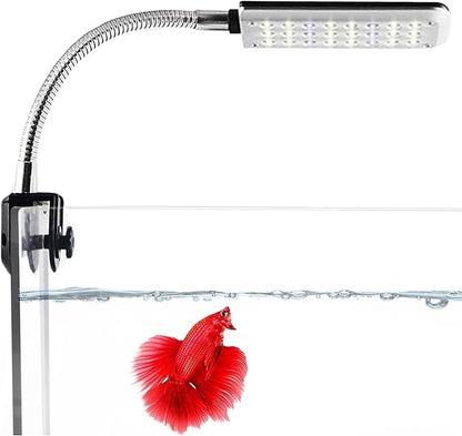 SunGrow LED Aquarium Light for Fish Tank, 24 LEDs, White & Blue Adjustable 360° Flexible Metal Arm Small Aquarium LED Light for Nano Tank, Install on Dog & Cat Crate for Security, Kitten & Puppy Care SunGrow