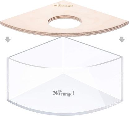 Niteangel Animal Sand-Bath Box: - Acrylic Critter's Sand Bath Shower Room & Digging Sand Container for Hamsters Mice Lemming Gerbils or Other Small Pets (Triangle, Birch-Wood) Niteangel