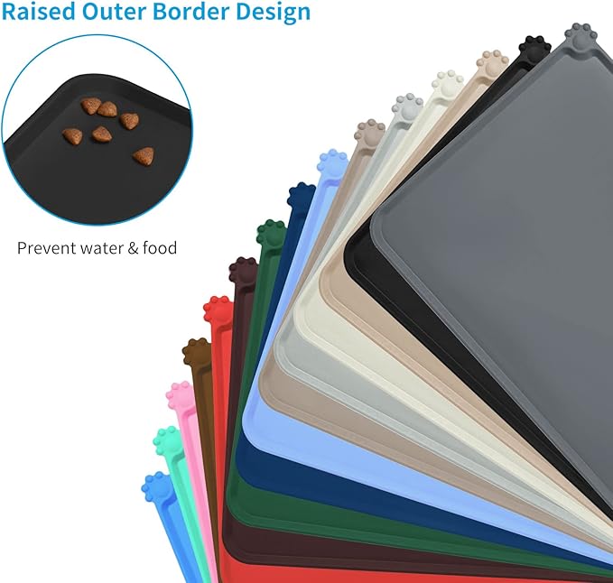 AUDWUD Silicone Waterproof Dog Cat Pet Feeding Mats,Anti Slip Pet Bowl Mats,Pet Feeding Mat, 24" x 16" - PAWPICO