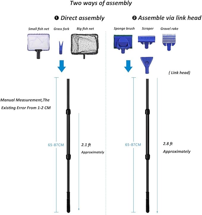 Aquarium Fish Tank Clean Set, Aquarium Cleaning Kit for Fish Tank Long Handle Fish Tank Brush Functional Six Cleaning Tools for Aquarium Telescopic Cleaning 6-in-1 JZMYXA