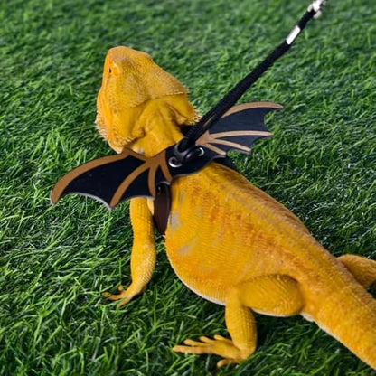 Bearded Dragon Leash - 3 Sizes Pack Reptile Outing Leather Wing Harness for Bearded Dragon Lizard Reptiles (Gold) HOKABLE