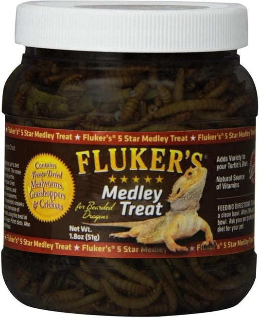 Fluker's Medley Treat for Bearded Dragons, Grasshoppers, Mealworms and Crickets, 1.8 oz Flukers