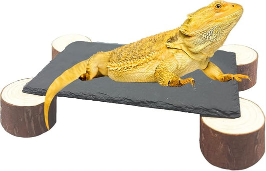 Bearded Dragon Basking Platform with Wooden Pile,Reptiles Hideout Cave,Turtle Basking Rock,Terrarium Habitat Decor Tank Accessories for Tortoise Lizards Snakes Chameleon Style C Gxsdj
