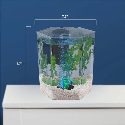 Tetra Bubbling LED Aquarium Kit 1 Gallon, Hexagon Shape, With Color-Changing Light Disc Tetra