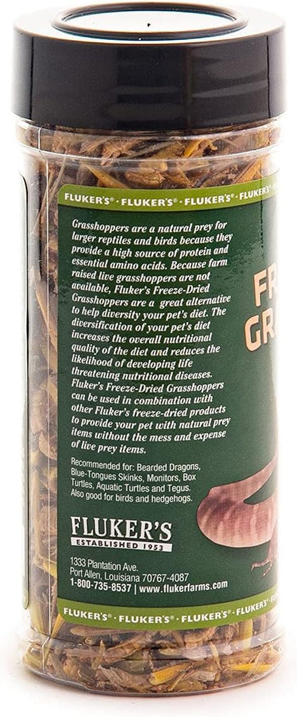 Fluker's Freeze Dried Grasshoppers, Nutrient-Packed, Ideal for Lizards, Reptiles, Birds, Fish, Hedgehogs, 1.7 oz Flukers