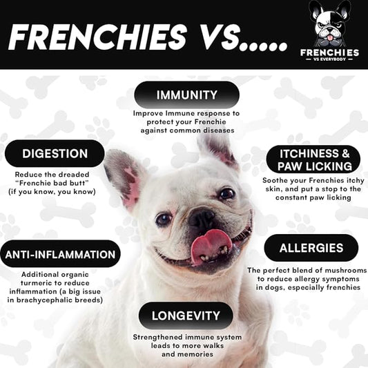 French Bulldog Optimized Mushroom Supplement for Dogs w/Turkey Tail Mushroom, Omega-3, Organic Turmeric – Mushroom Powder Super Food Topper for Dog Immune Support, Digestion, Allergies & Longevity PAWPICO