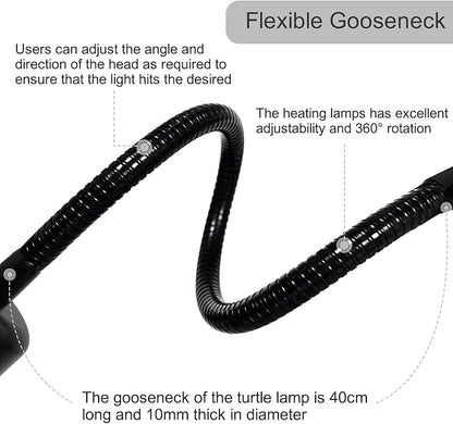 Reptile Heat Lamp 2 Pack Turtle Lamp with 240cm Cord Turtle Aquarium Light with 40cm Stable Gooseneck Turtle Aquarium Tank Heating Lamps with Clamp for Reptiles Lizard Turtle Snake(No Bulb) WTETMYL