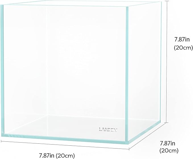 LANDEN 20C Gallon Cube Rimless Low Iron Clear Aquarium Tank, All Glass Aquarium,Small Betta Fish Tank,W7.8×D7.8×H7.8 in(20x20x20cm) 5mm Thickness with Nano Foam Leveling Mat Landen
