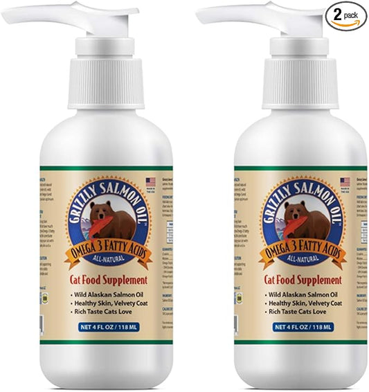 Grizzly 2 Pack of Salmon Oil Cat Food Supplement, 4 Ounces Per Bottle PAWPICO