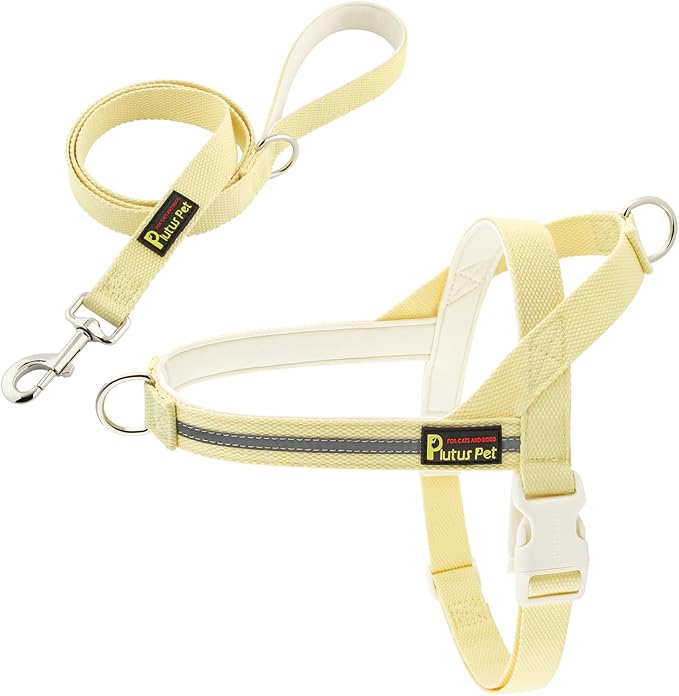 Plutus Pet Cotton Dog Harness and Leash Set, Reflective and Soft Padded, Quick Fit Vest Harness, for Small, Medium and Large Dogs, Light Yellow, XS PLUTUSPET