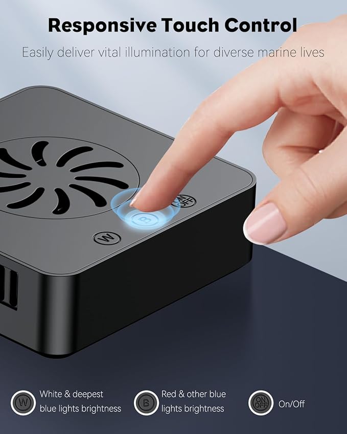 Pawfly 15 W Saltwater Aquarium Light Clip On LED Reef Light for Corals Dimmable LED Aquarium Light with Touch Control Marine Fish Tank Light with Adjustable Brightness Brilliant Blue White Red Lights Pawfly