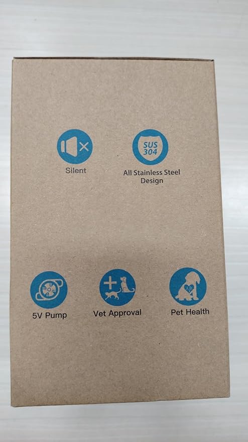 AOOGITF Cat Water Fountain + 6 Filters + 3 Sponges, 304 Stainless Steel Pet Water Fountain, 24 Hours Keep The Water Clean, 74oz Capacity, Ultra-Quiet, No Sputter, Compact, Easy Cleaning - PAWPICO