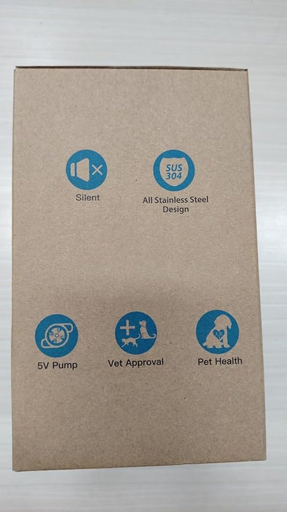 AOOGITF Cat Water Fountain + 6 Filters + 3 Sponges, 304 Stainless Steel Pet Water Fountain, 24 Hours Keep The Water Clean, 74oz Capacity, Ultra-Quiet, No Sputter, Compact, Easy Cleaning - PAWPICO