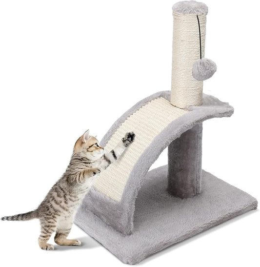 Nobleza Cat Scratching Post for Indoor Cats, Durable Natural Sisal Rope Cat Scratch Post with Cat Self Groomer, Sturdy Cat Scratcher Post for Kittens Small Cats with Funny Hanging Ball, Light Grey - PAWPICO