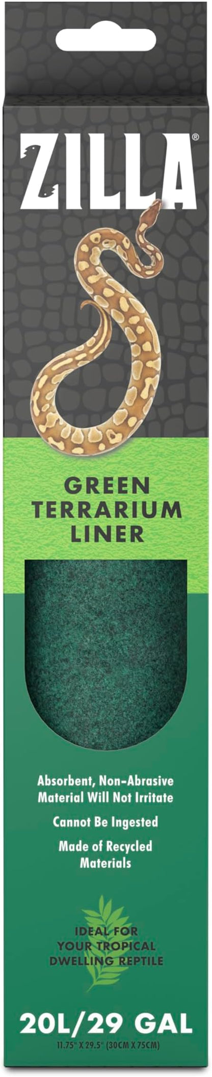 Zilla Reptile Terrarium Bedding Substrate Floor Liner, Green, 20L/29G, 11.75" x 29.5" Zilla