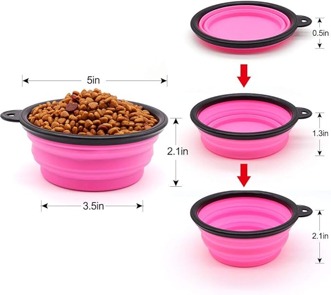 SLSON Collapsible Dog Bowls, 2 Pack, Portable Pet Feeding Watering Dish for Traveling with Carabiners (Small, Orange+Pink) - PAWPICO