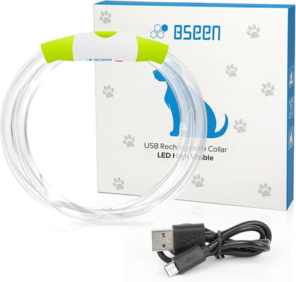Led Dog Collar, BSEEN USB Rechargeable Flash Dog Necklace Light, Pet Safety Collar Makes Your Beloved Dogs Be Seen at Night for Small Medium Large Dogs BSEEN