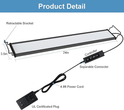 LED Aquarium Lights for 24 to 30 inches Fish Tank, 24W Full Spectrum Fish Tank Light Timer & Brightness Adjustable, Sunrise-Daylight-Moonlight Mode for Plants Danhh