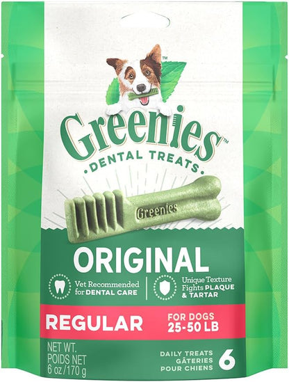Greenies Original Regular Natural Dental Care Dog Treats, 6 oz. Pack (6 Treats) - PAWPICO