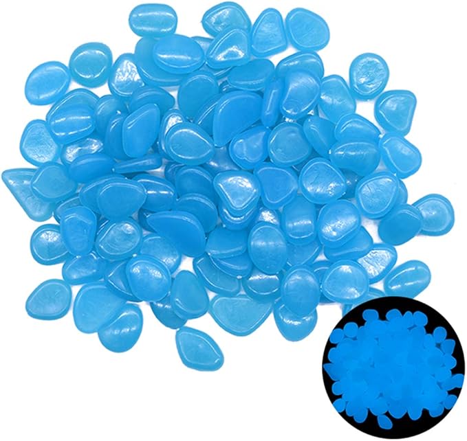 Oubest Glow in The Dark Rocks Glow Pebbles Outdoor Bulk Blue Decorations Stones for Garden Fish Tank Aquarium Walkway Plant Pots (500, Blue) Outbest