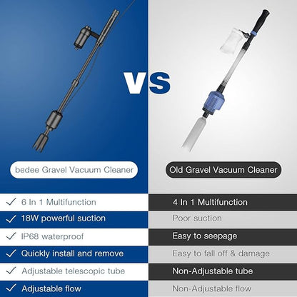 bedee Electric Aquarium Gravel Cleaner, 6 in 1 Multifunctional 18W Fish Tank Gravel Cleaner Vacuum for Water Changer Wash bedee