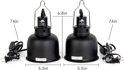 2 Pack Reptile Light Fixture, 5.5in Deep Dome Reptile Lamp Fixture, Optical Reflection Cover, Separate Switche & Hook, Terrarium Light Fixture for Reptile Heat Basking UVB Bulbs, 100W, Black CAVACHEWReptileSupplies