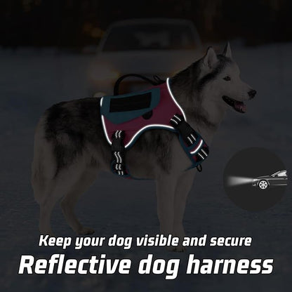 WINGOIN Tactical Dog Harness for Large Dogs, No Pull Harness with Handle Pockets Poop Bag, Reflective Dog Vest, Military Service Heavy Duty Big Dog Harness for Walking Hiking Training, Pink Blue, L WINGOIN