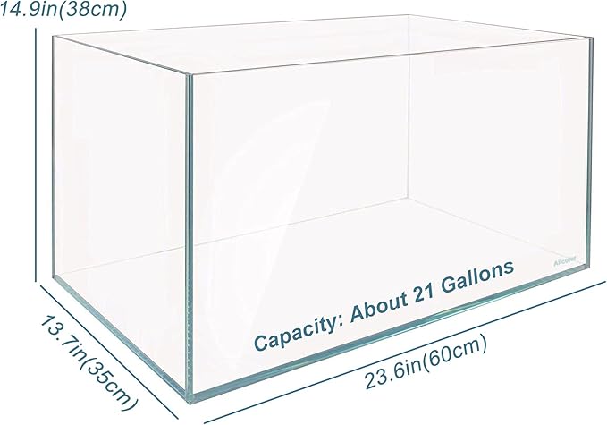 Ultra Clear Rimless Aquarium Tank 2-22 gallons Low Iron Glass (21Gal - Top Glass Canopy) Allcolor