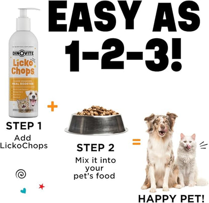 Dinovite Lickochops for Dog & Cat Supplement Enhanced with Omega-6, 3 Fatty Acids, Probiotics and Vitamin E, 16 oz with Pump Dinovite