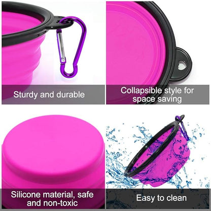 Dog Bowl Pet Collapsible Bowls, 2 Pack Collapsible Dog Water Bowls for Cats Dogs, Portable Pet Feeding Watering Dish for Walking Parking Traveling with 2 Carabiners (Small, Green+Purple) - PAWPICO