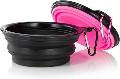 Dog Bowl Pet Collapsible Bowls, 2 Pack Collapsible Dog Water Bowls for Cats Dogs, Portable Pet Feeding Watering Dish for Walking Parking Traveling with 2 Carabiners (Small, Black & Pink) - PAWPICO