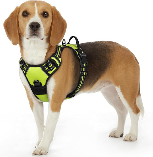 Eagloo Dog Harness Small Sized Dog, No Pull Service Vest with Reflective Strips and Control Handle, Adjustable and Comfortable for Easy Walking, No Choke Pet Harness with 2 Metal Rings, Green, S GoExplorewithEagloo
