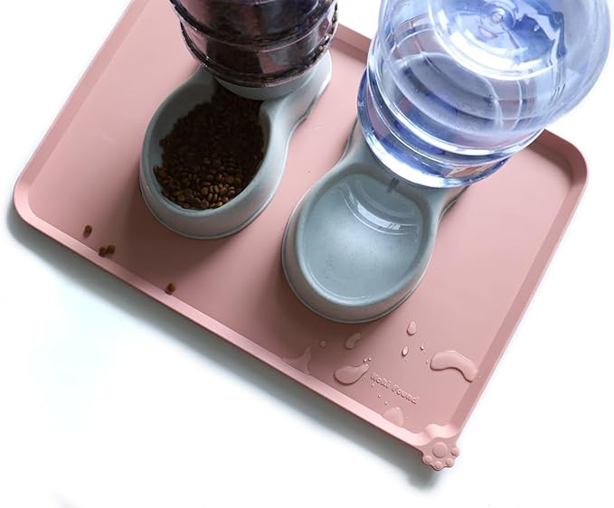 Hoki Found Large Silicone Pet Food Mats Tray - Non Slip Pet Dog Cat Bowl Mats Placemat - Dog Pet Cat Feeding Mat - Waterproof Dog Cat Food Mats -Pet Water Mats for Floors - Neutral Pink - PAWPICO