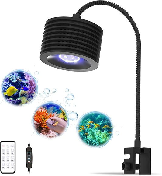 Lominie LED Aquarium Light, Nano Coral Reef Light Clip on Aquarium Light Full Spectrum Remote Control Fish Tank Lamp Dimmable for Saltwater Fish Tank (Saltwater) Lominie
