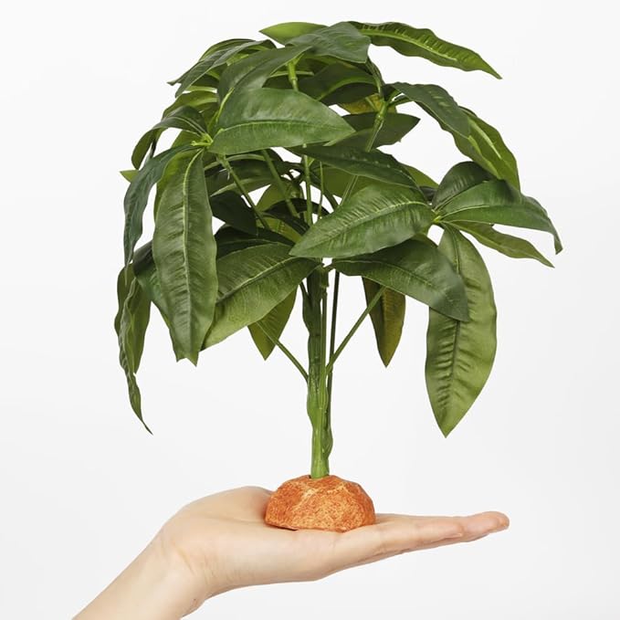 Fake Green Money Tree Plant, Reptile Decor for Terrarium, Crested Gecko Tank Accessories fit Leopard Gecko Bearded Dragon Lizard Chameleon Snake Tortoise WOLEDOE