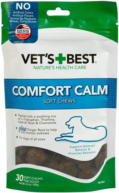Vet's Best Comfort Calm Calming Soft Chews Dog Supplements | Dog Calming Aid Supports Dog Balances Behavior | Promotes Relaxation | 30 Day Supply VetsBest