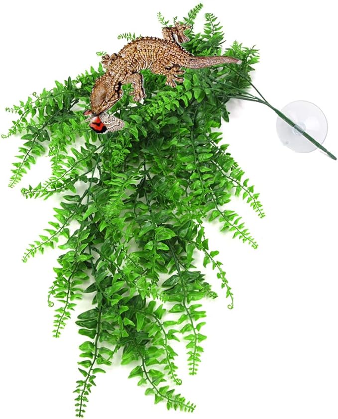 PINVNBY Reptile Plants Hanging Fake Vines Boston Climbing Terrarium Plant with Suction Cup for Bearded Dragons Lizards Geckos Snake Pets Hermit Crab and Tank Habitat Decorations (2 Pack) PINVNBY