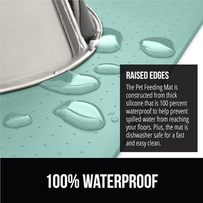 Gorilla Grip 100% Waterproof Raised Edge BPA Free Silicone Pet Feeding Mat, Dog Cat Food Mats Contain Spills Protects Floors, Placemats for Cats and Dogs Water Bowl, Pets Accessories 32x24 Mint - PAWPICO