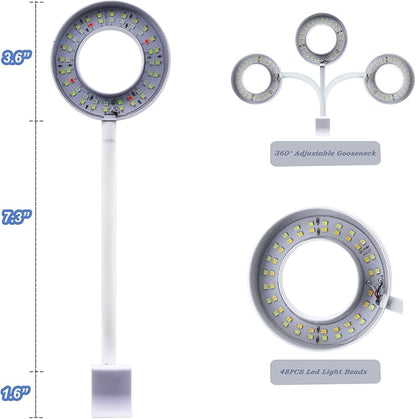 Small Aquarium Light Clip on Fish Tank Light LED USB Full Spectrum Light with Dimmer Multi-Color White+Blue+Red for 1-5 Gal Betta Tank (Adapter NoT Included, No Timer) PUEUTU