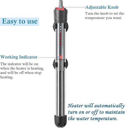 HITOP 25W 50W 100W 200W 300W Adjustable Aquarium Heater, Submersible Fish Tank Heater Thermostat with Suction Cup (200W) HITOP-FocusonAquarium