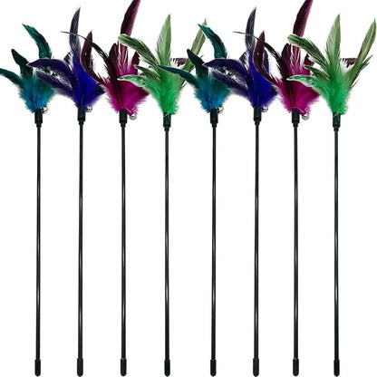 Cat Wand Toy Feather Stick Cat Toys, 8 PCS Cat Feather Wand Toys, Interactive Cat Toy Feather Wand for Indoor Cats - PAWPICO