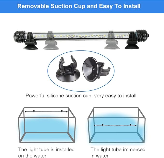 VARMHUS Submersible LED Aquarium Light,Fish Tank Light with Timer Auto On/Off Dimming Function,3 Light Modes Dimmable White-Blue,10 Brightness Levels Optional&3 Levels of timed Loop Function 11.5'' VARMHUS