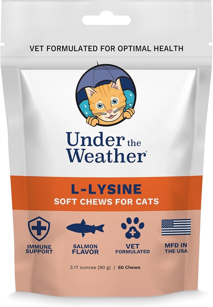 Under the Weather Pet Daily Cat L-Lysine | Boost Immune System Reduce Respiratory Symptoms | Maintain Normal Immune System Response | 60 Star Shaped Soft Chews UndertheWeather