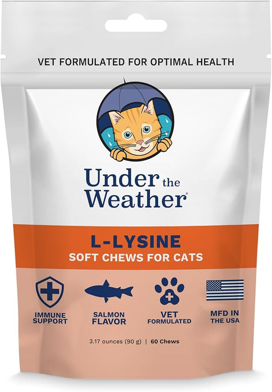Under the Weather Pet Daily Cat L-Lysine | Boost Immune System Reduce Respiratory Symptoms | Maintain Normal Immune System Response | 60 Star Shaped Soft Chews UndertheWeather