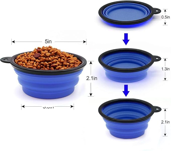 Dog Bowl Pet Collapsible Bowls, 2 Pack Collapsible Dog Water Bowls for Cats Dogs, Portable Pet Feeding Watering Dish for Walking Parking Traveling with 2 Carabiners (Small, Blue+Red) - PAWPICO