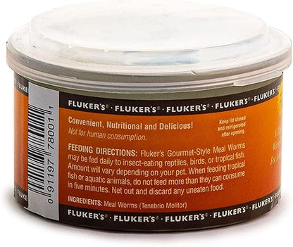 Fluker's Gourmet Canned Food for Reptiles, Fish, Birds and Small Animals, Black, Mealworms 1.23 Ounce (Pack of 3) Flukers