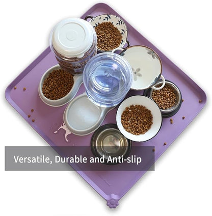 Hoki Found XX-Large Silicone Pet Food Mats Tray - Non Slip Pet Dog Cat Bowl Mats Placemat - Dog Pet Cat Feeding Mat - Waterproof Dog Cat Food Mats -Pet Water Mats for Carpet - Amethyst - PAWPICO