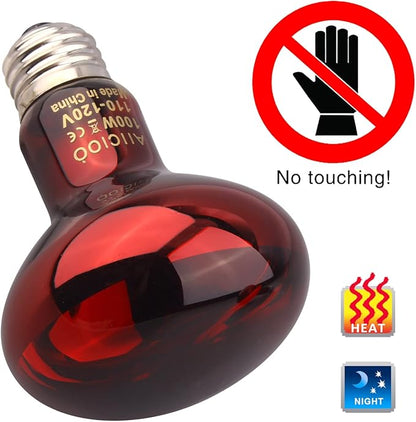 Aiicioo Reptile Red Night Light Bulb - 100W Reptile Heat Lamp Bulb Infrared Basking Spot Lamp for Bearded Dragon Lizard Turtle Hermit Crab Leopard Gecko Snake Chameleon Tank AIICIOO