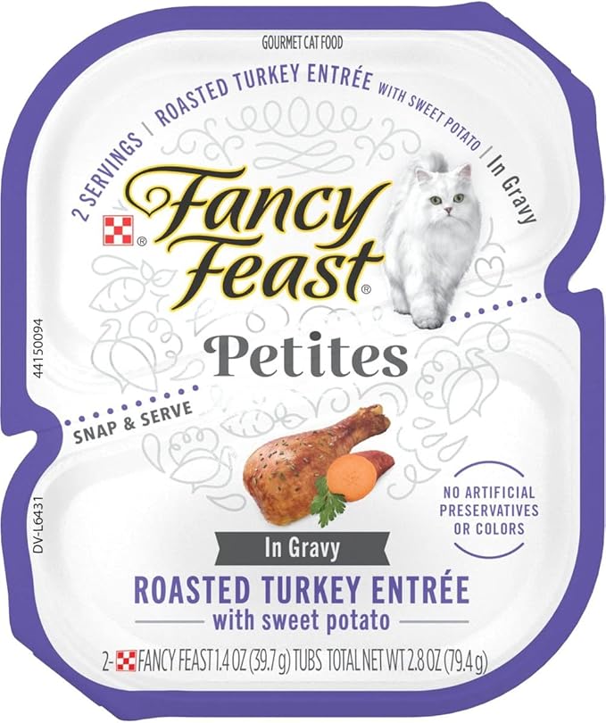 Fancy Feast Gourmet Grain-Free Meals Wet Cat Food Pate and Gravy Petites 10 Twin Pack Trays, 20 Servings (Roasted Turkey in Gravy) - PAWPICO