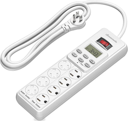 DEWENWILS 8 Outlet Power Strip with Timer (4 Timed/4 Always On), Indoor Digital Timer Outlet for Reptile Light, Turtle Grow Light, Bearded Dragon Tank, Aquarium, 6ft Flat Plug Cord, 15A, UL Listed DEWENWILS